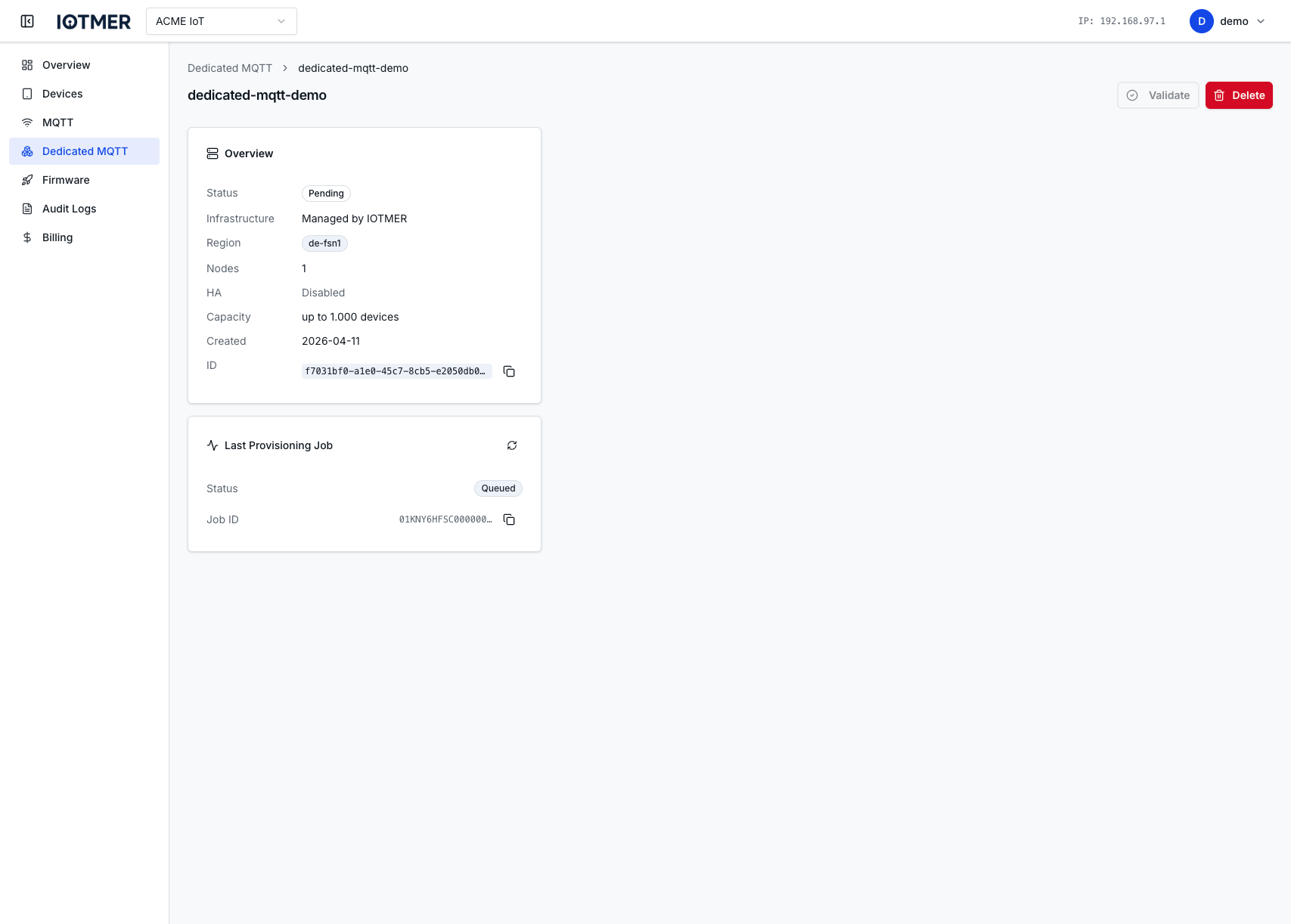 Dedicated cluster provisioning