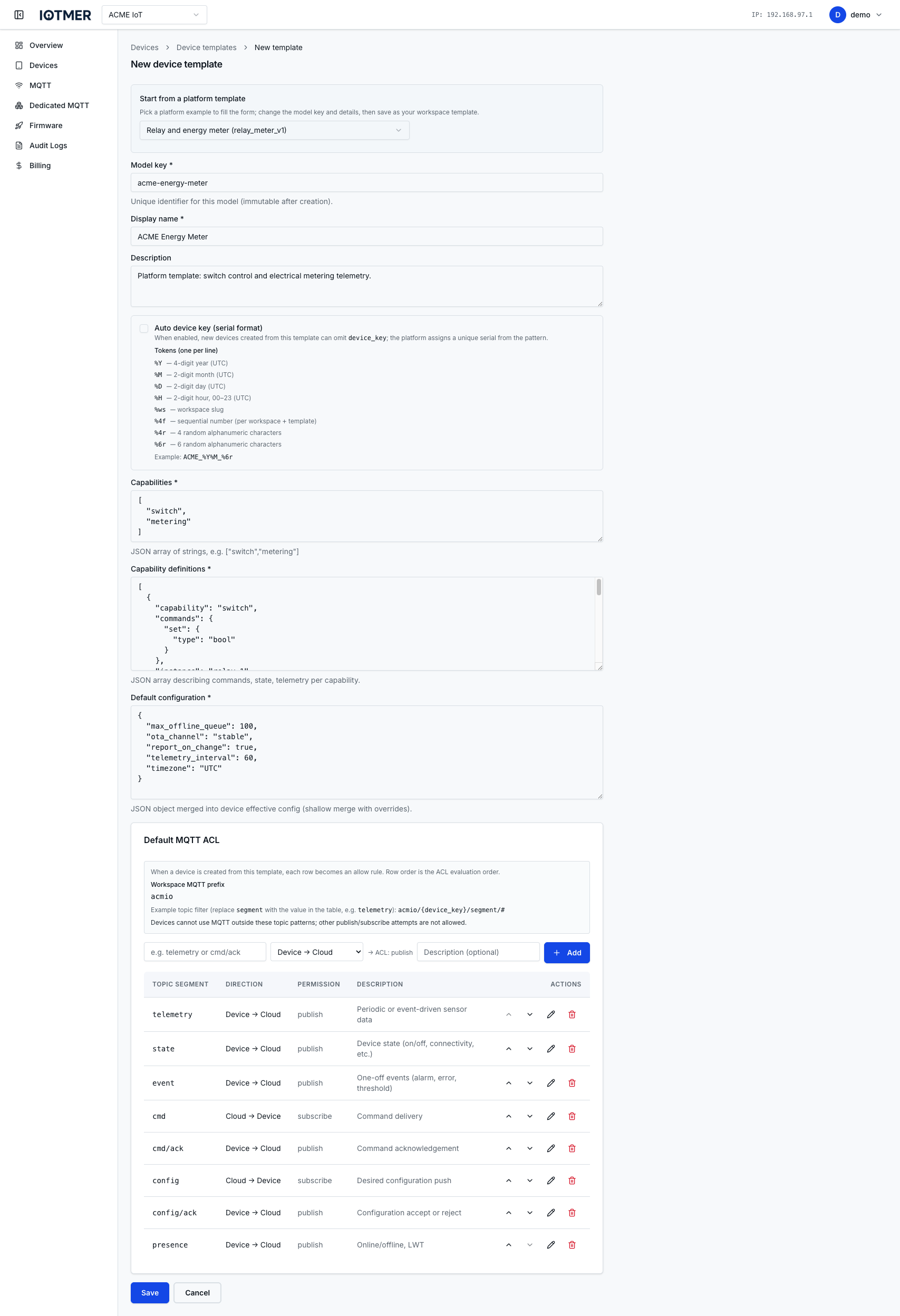 New device template form